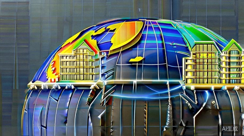 全球履约网络设计文章配图 - 三维地球仪上连接各大洲的物流线路与仓库图标