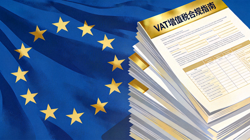 欧洲VAT增值税合规指南配图 - 欧盟旗帜与税务文件